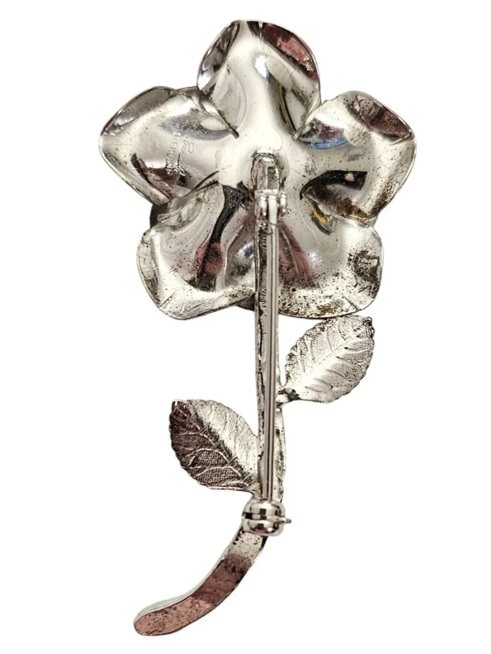 Russel Sterling Silver Rose Brooch, Signed L857